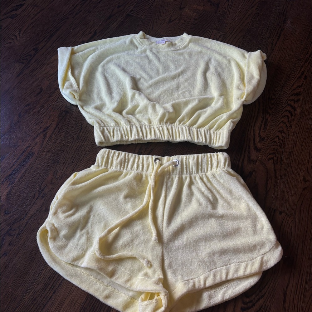 Ruby and Jenna butter Yellow Terry Cloth Lounge Set